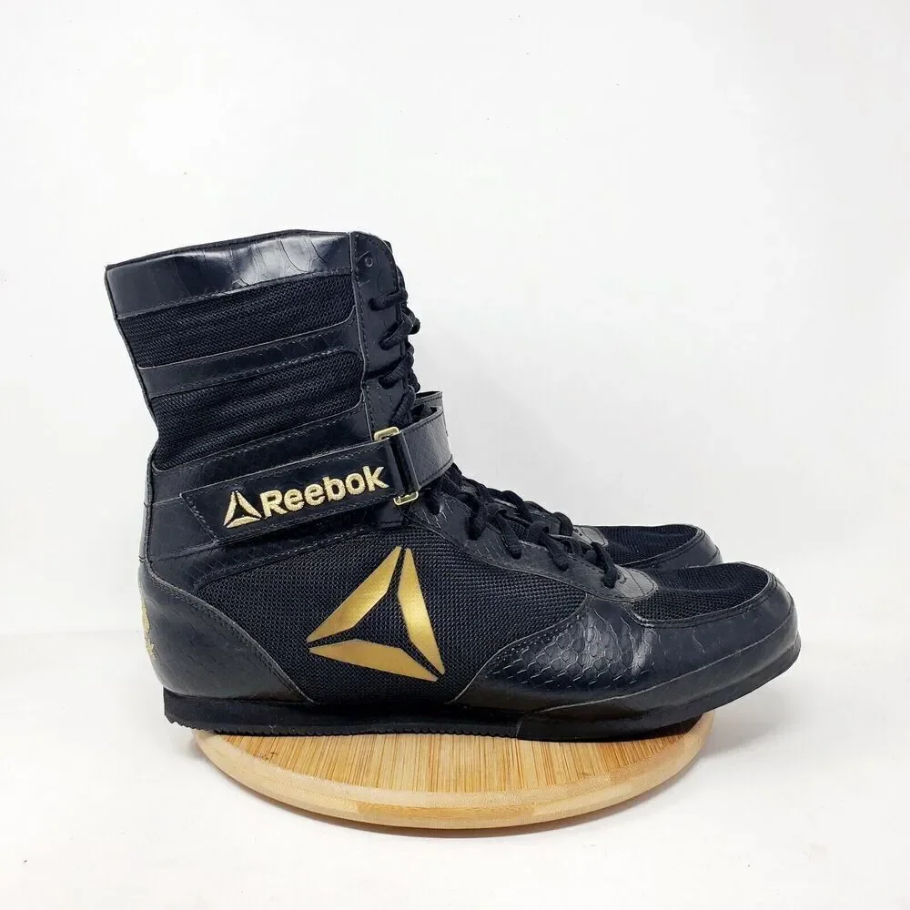 Reebok Boxing Boots Mens 11.5 Buck Black Gold Lace Up‎ Training Athletic Shoes